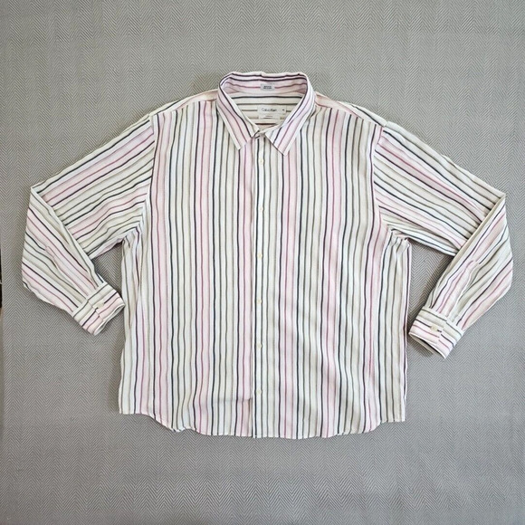 Calvin Klein Shirt Men's XXL Striped Textured Long Sleeve Y2K Boho Modern Fit - Picture 1 of 14